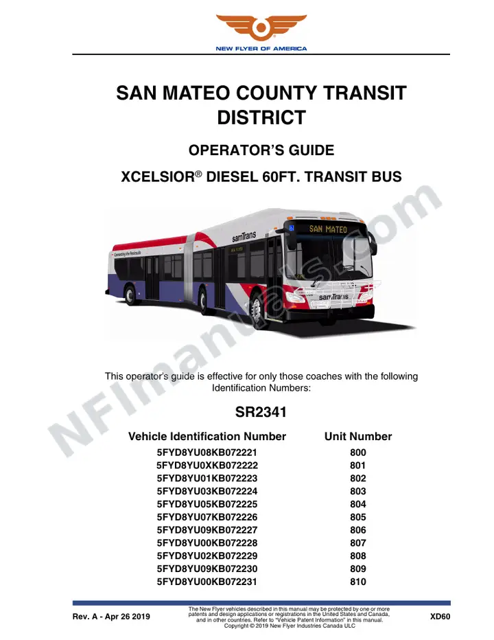 New Flyer XD60 Manual Package - San Mateo County Transit District included manual preview