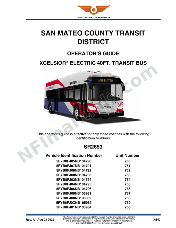 New Flyer XE40 Manual Package - San Mateo County Transit District included manual preview