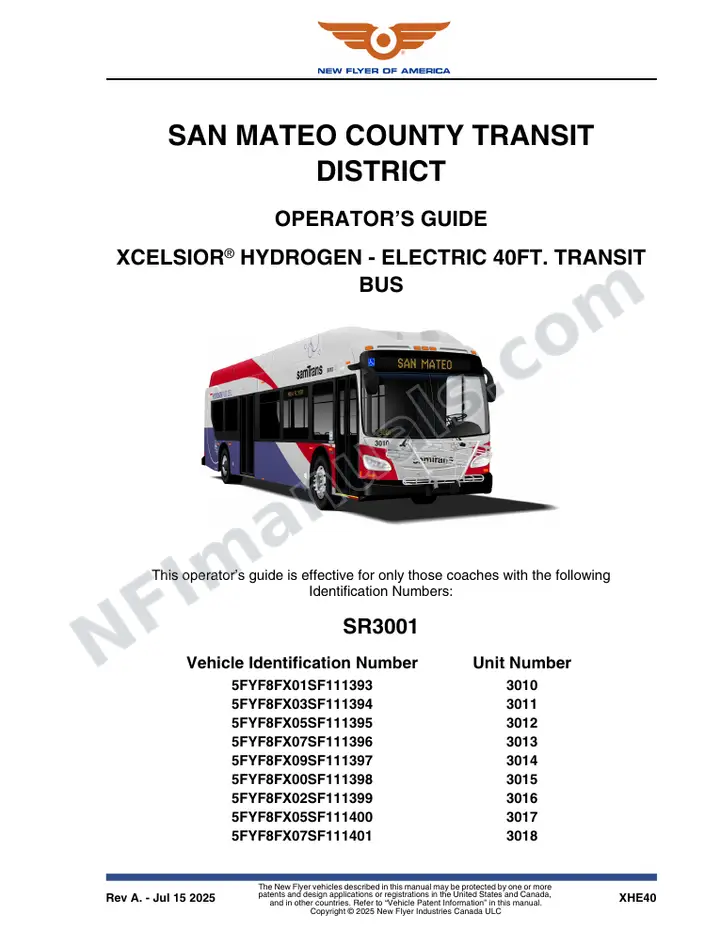 SR3001 Operator's Guide, San Mateo County Transit District first-page preview