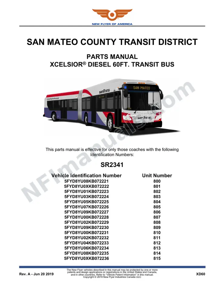 SR2341 Parts Manual, San Mateo County Transit District first-page preview