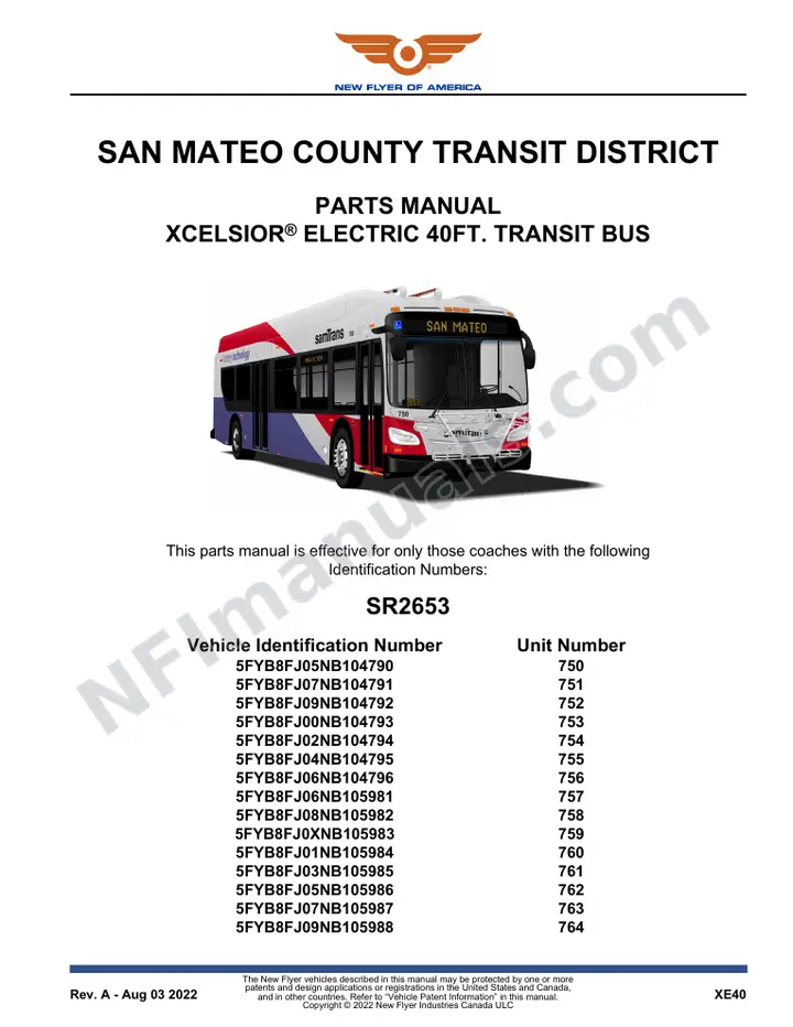 SR2653 Parts Manual, San Mateo County Transit District first-page preview