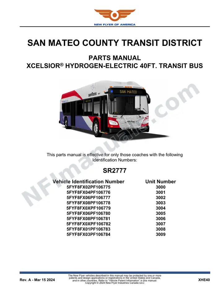 SR2777 Parts Manual, San Mateo County Transit District first-page preview