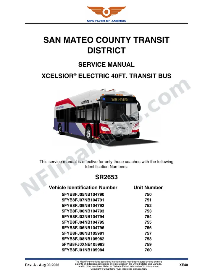 SR2653 Service Manual, San Mateo County Transit District first-page preview