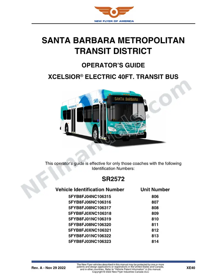 New Flyer XE40 Manual Package - Santa Barbara Metropolitan Transit District included manual preview