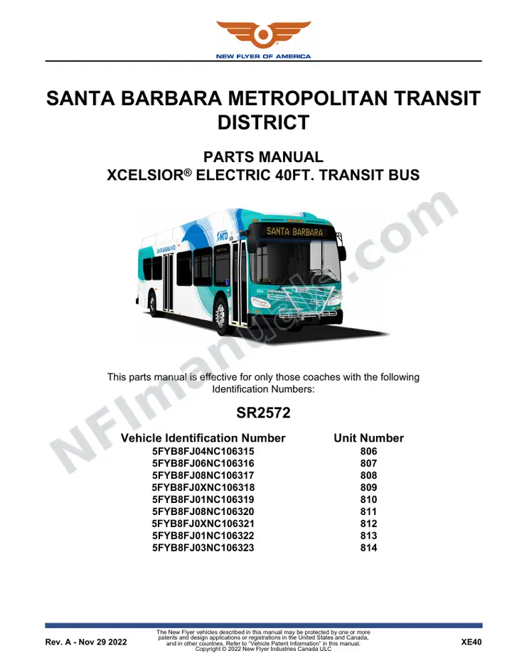 SR2572 Parts Manual, Santa Barbara Metropolitan Transit District first-page preview