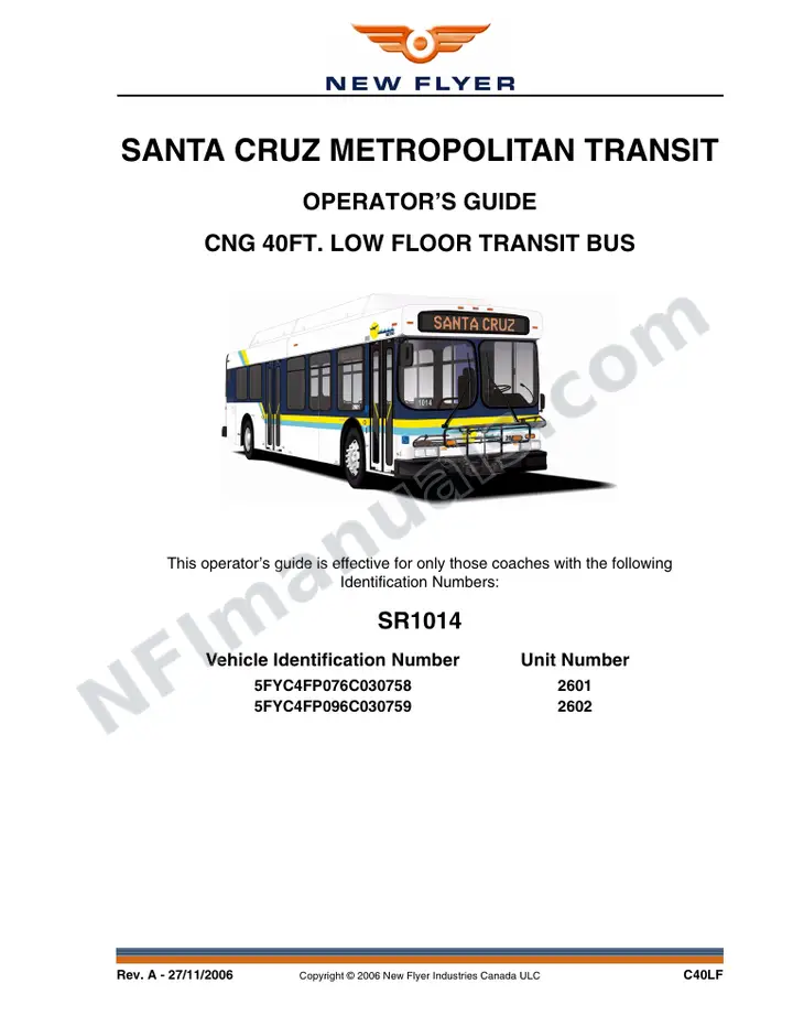 New Flyer C40LF Manual Package - Santa Cruz Metropolitan Transit included manual preview