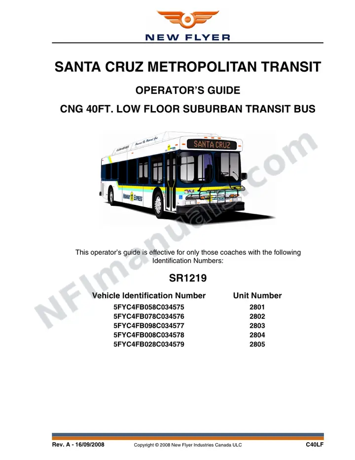 SR1219 Operator's Guide, Santa Cruz Metropolitan Transit first-page preview