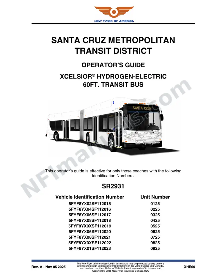 New Flyer XHE60 Manual Package - Santa Cruz Metropolitan Transit included manual preview
