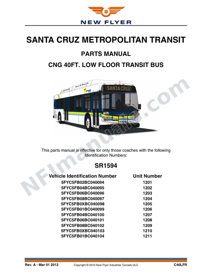 SR1594 Parts Manual, Santa Cruz Metropolitan Transit first-page preview