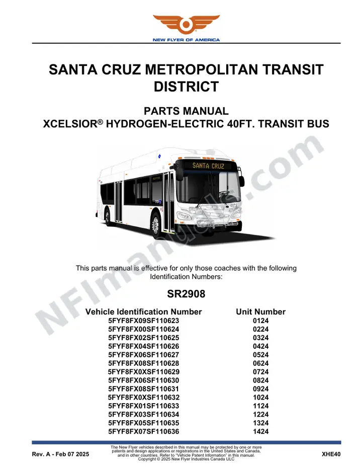 SR2908 Parts Manual, Santa Cruz Metropolitan Transit District first-page preview