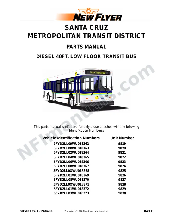 SR518 Parts Manual, SCMTD - Santa Cruz first-page preview