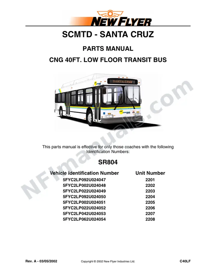 SR804 Parts Manual, SCMTD - Santa Cruz first-page preview