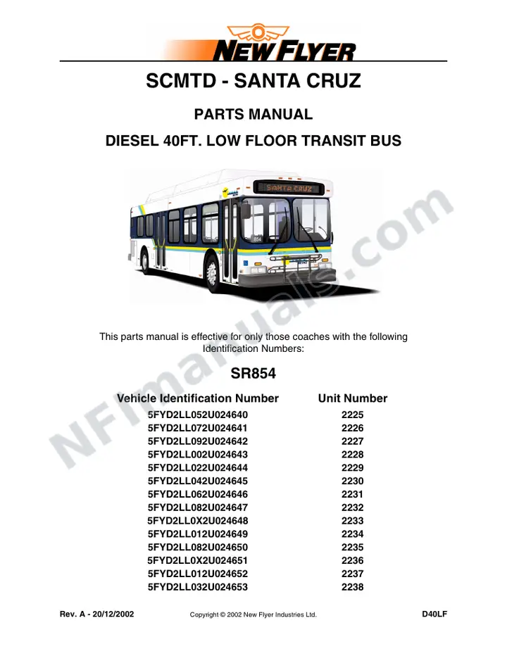 SR854 Parts Manual, SCMTD - Santa Cruz first-page preview