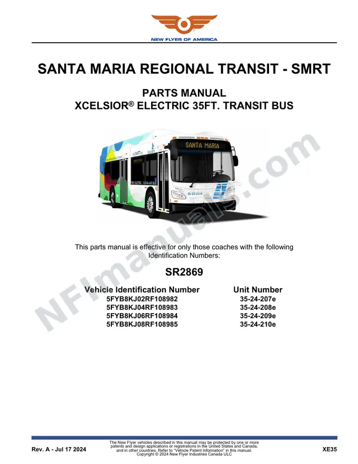 SR2869 Parts Manual, Santa Maria Regional Transit - SMRT first-page preview