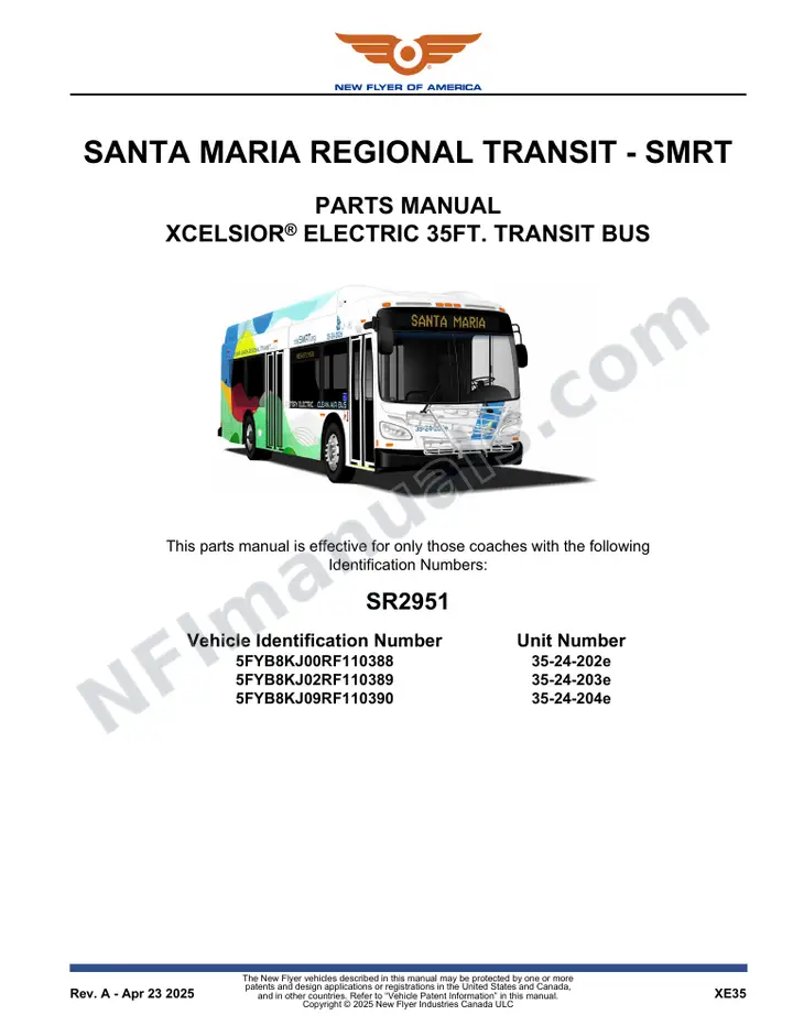 SR2951 Parts Manual, Santa Maria Regional Transit - SMRT first-page preview