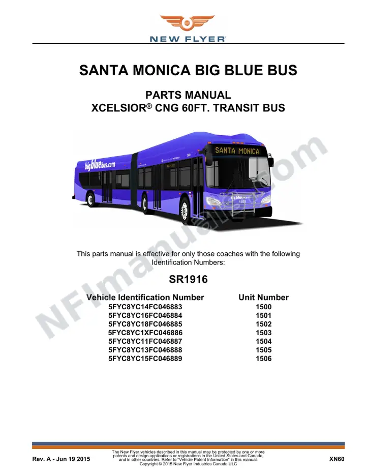 SR1916 Parts Manual, Santa Monica Big Blue Bus first-page preview