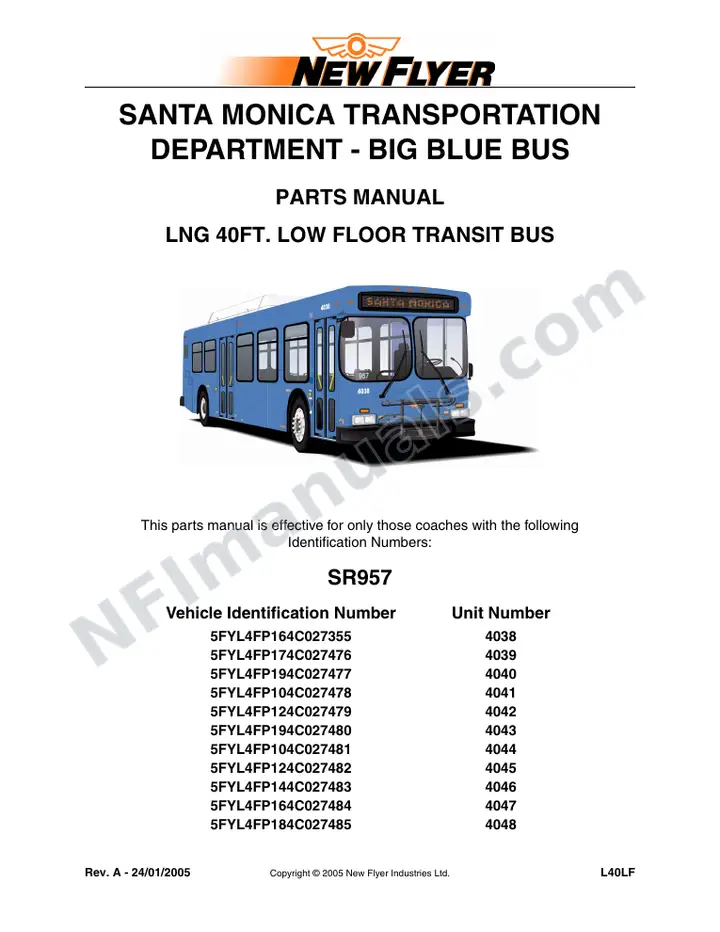 SR957 Parts Manual, Santa Monica Transportation Department - Big Blue Bus first-page preview