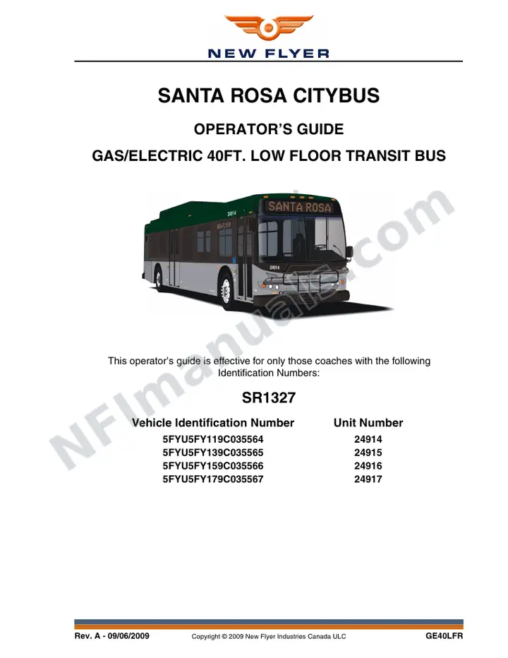 New Flyer GE40LFR Manual Package - Santa Rosa CityBus included manual preview