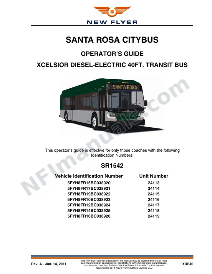 New Flyer XDE40 Manual Package - Santa Rosa CityBus included manual preview