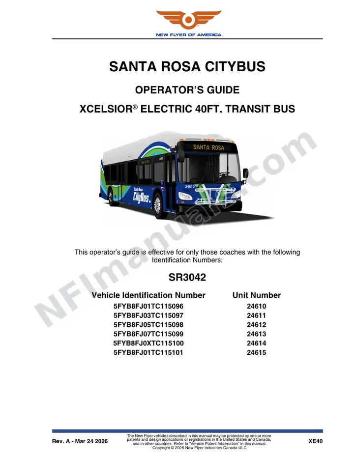New Flyer XE40 Manual Package - Santa Rosa CityBus included manual preview