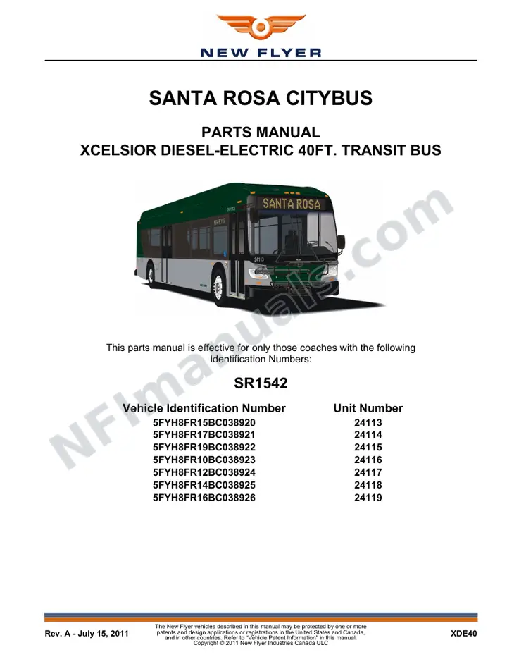 SR1542 Parts Manual, Santa Rosa CityBus first-page preview