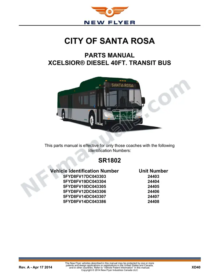 SR1802 Parts Manual, City of Santa Rosa first-page preview