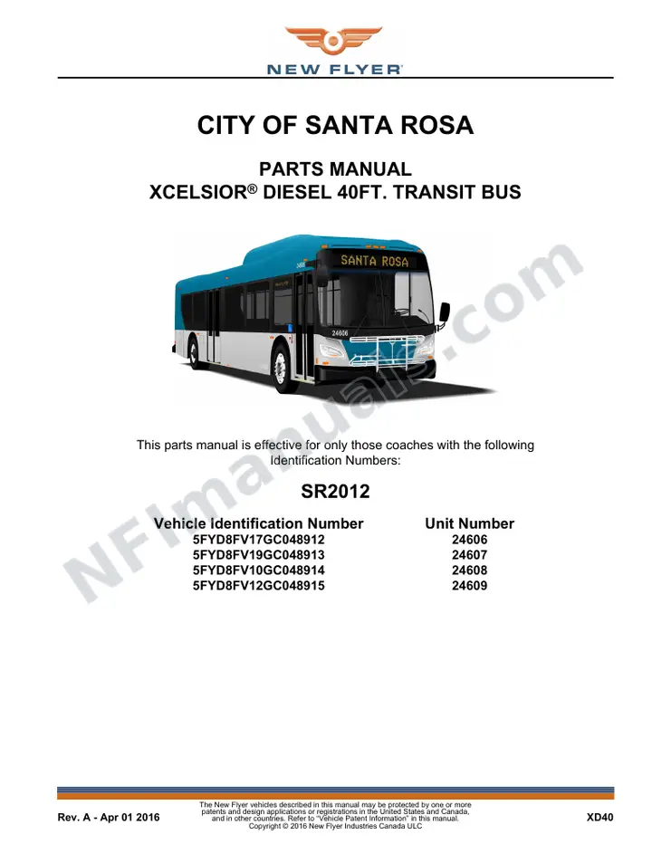 SR2012 Parts Manual, City of Santa Rosa first-page preview