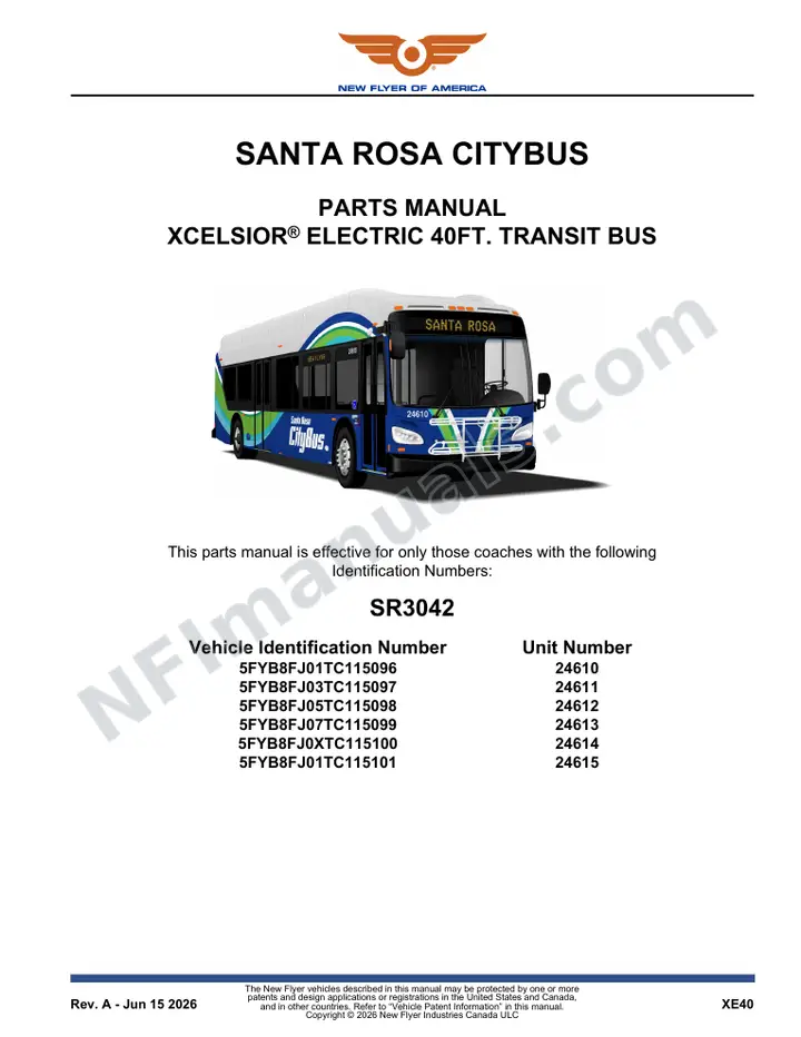 SR3042 Parts Manual, Santa Rosa CityBus first-page preview