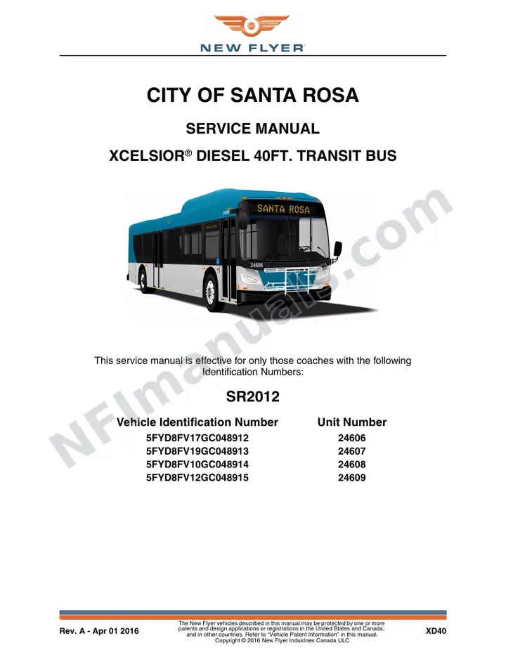 SR2012 Service Manual, City of Santa Rosa first-page preview