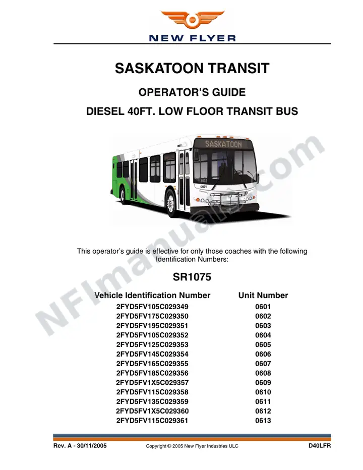 New Flyer D40LFR Manual Package - Saskatoon Transit included manual preview