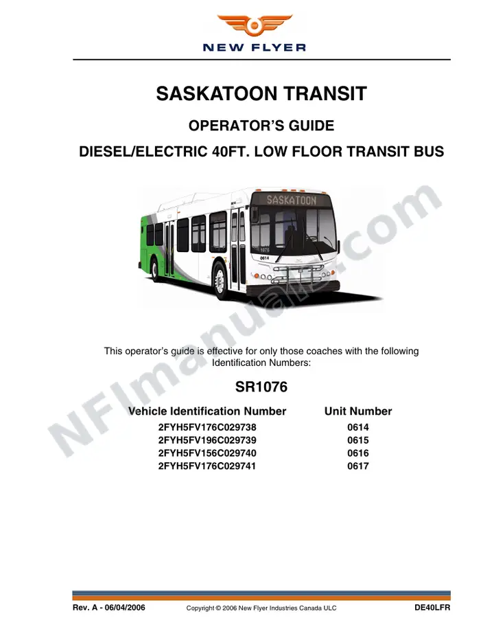 New Flyer DE40LFR Manual Package - Saskatoon Transit included manual preview