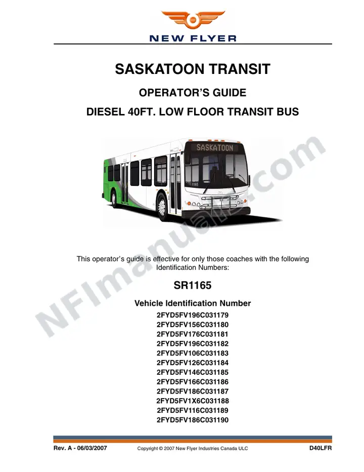 SR1165 Operator's Guide, Saskatoon Transit first-page preview