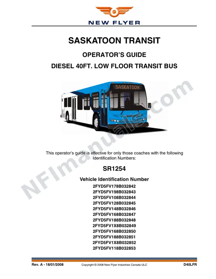 SR1254 Operator's Guide, Saskatoon Transit first-page preview