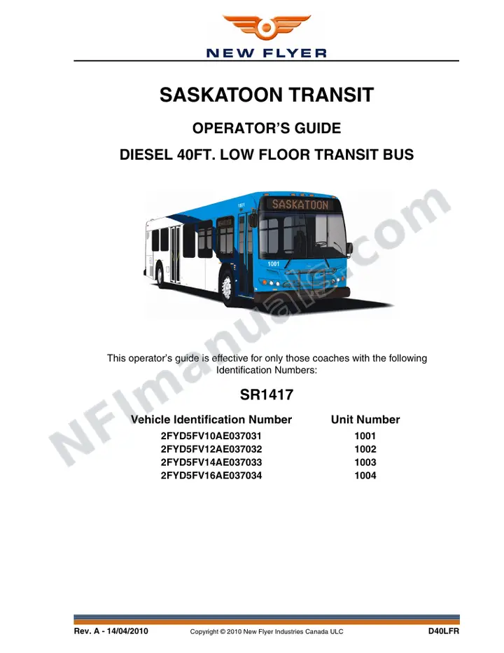 SR1417 Operator's Guide, Saskatoon Transit first-page preview