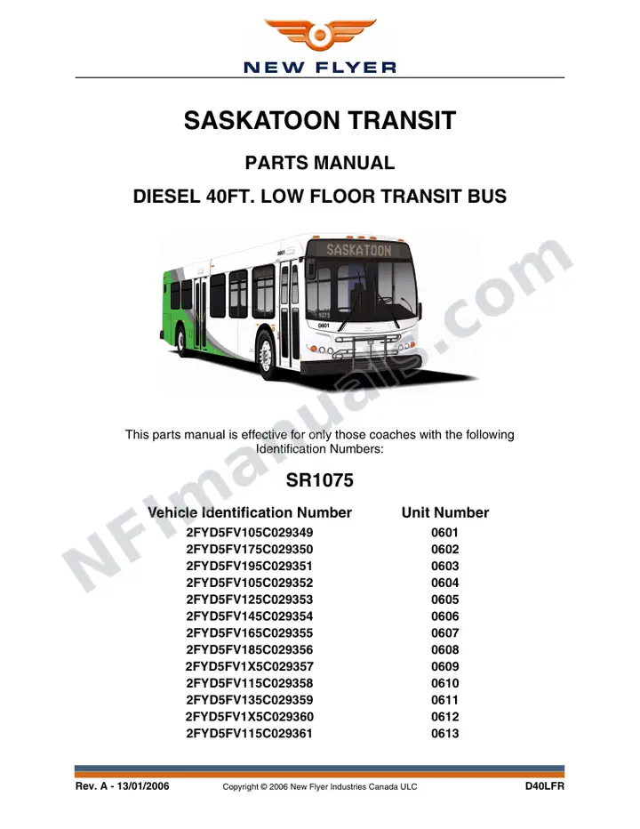 SR1075 Parts Manual, Saskatoon Transit first-page preview