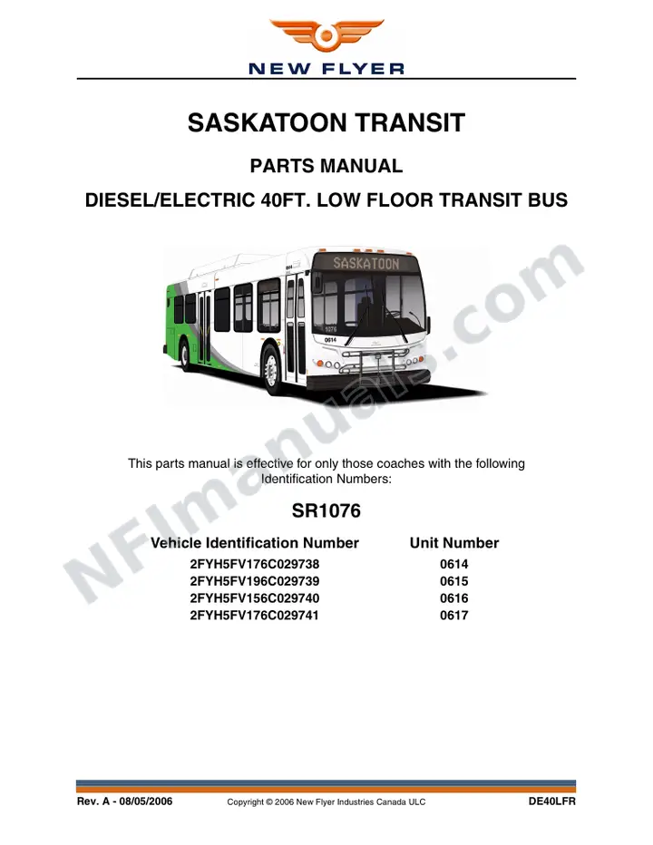 SR1076 Parts Manual, Saskatoon Transit first-page preview