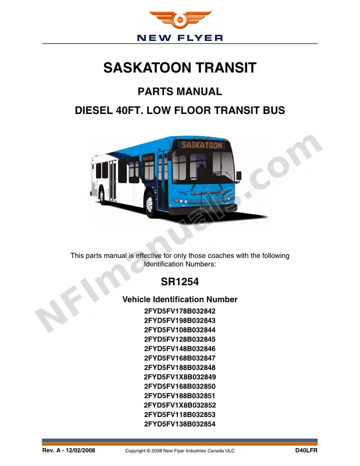 SR1254 Parts Manual, Saskatoon Transit first-page preview