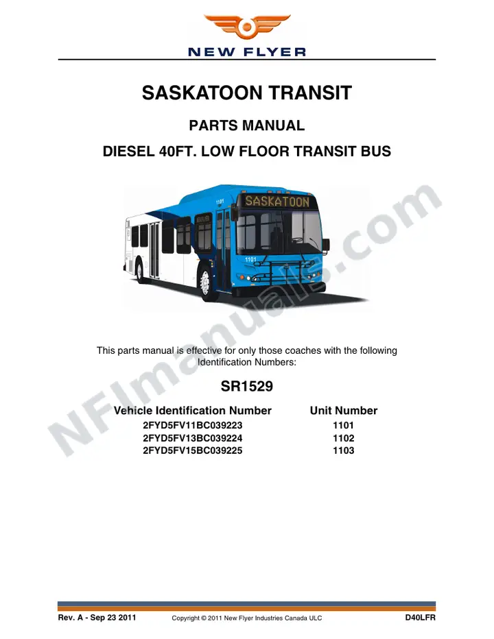 SR1529 Parts Manual, Saskatoon Transit first-page preview