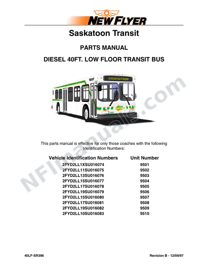 SR396 Parts Manual, Saskatoon Transit first-page preview