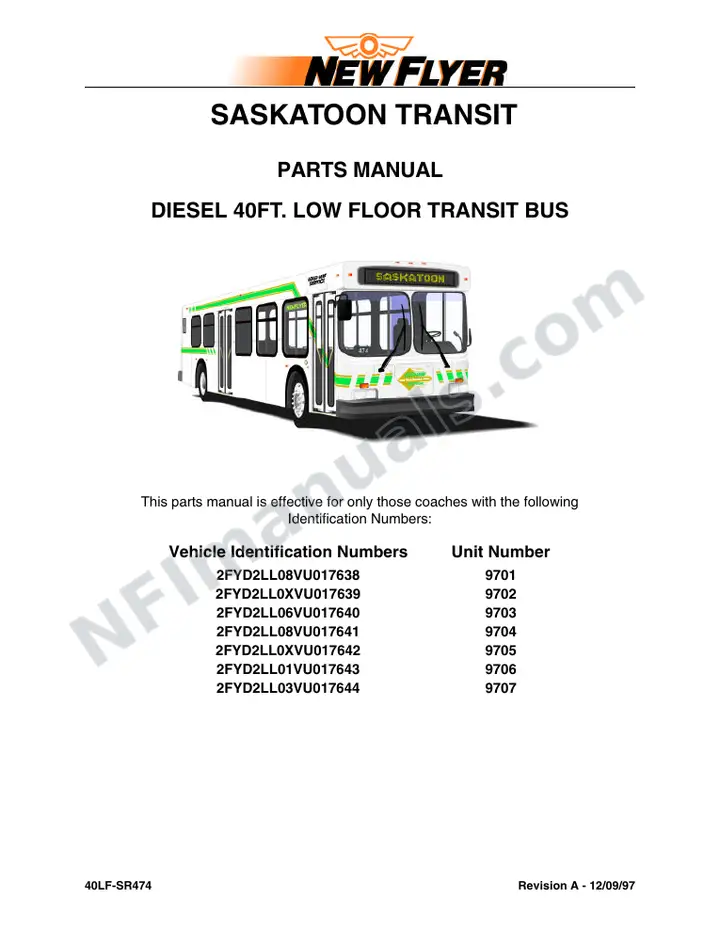 SR474 Parts Manual, Saskatoon Transit first-page preview