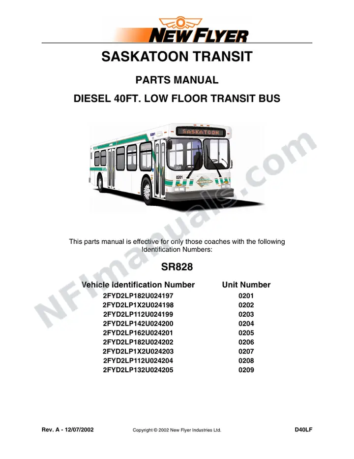 SR828 Parts Manual, Saskatoon Transit first-page preview