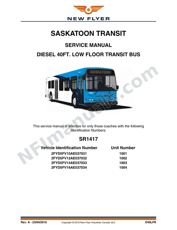 SR1417 Service Manual, Saskatoon Transit first-page preview