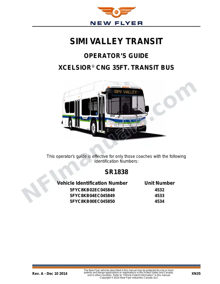 New Flyer XN35 Manual Package - Simi Valley Transit included manual preview