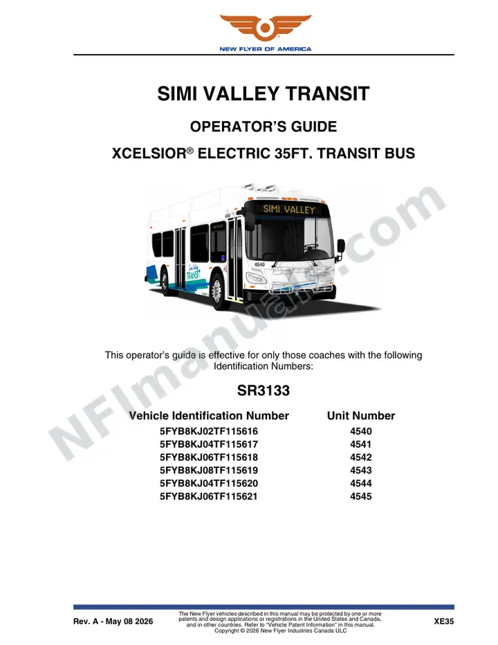 New Flyer XE35 Manual Package - Simi Valley Transit included manual preview