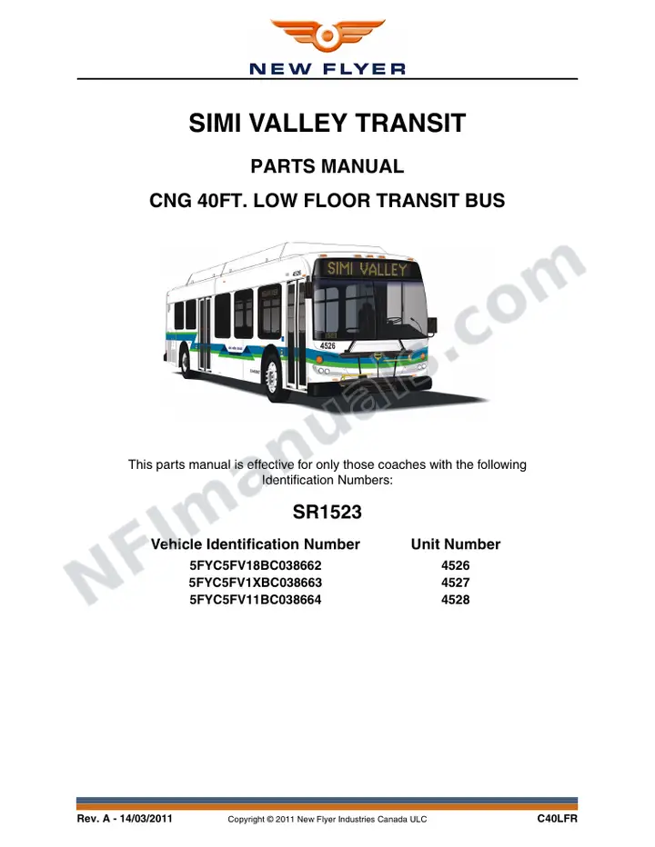 SR1523 Parts Manual, Simi Valley Transit first-page preview