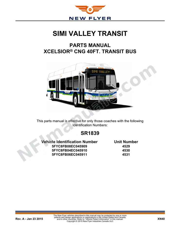 SR1839 Parts Manual, Simi Valley Transit first-page preview