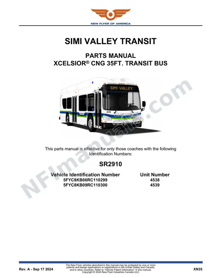 SR2910 Parts Manual, Simi Valley Transit first-page preview