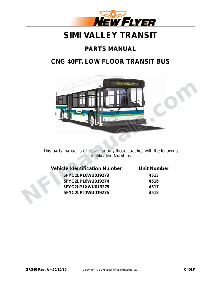 SR548 Parts Manual, Simi Valley Transit first-page preview
