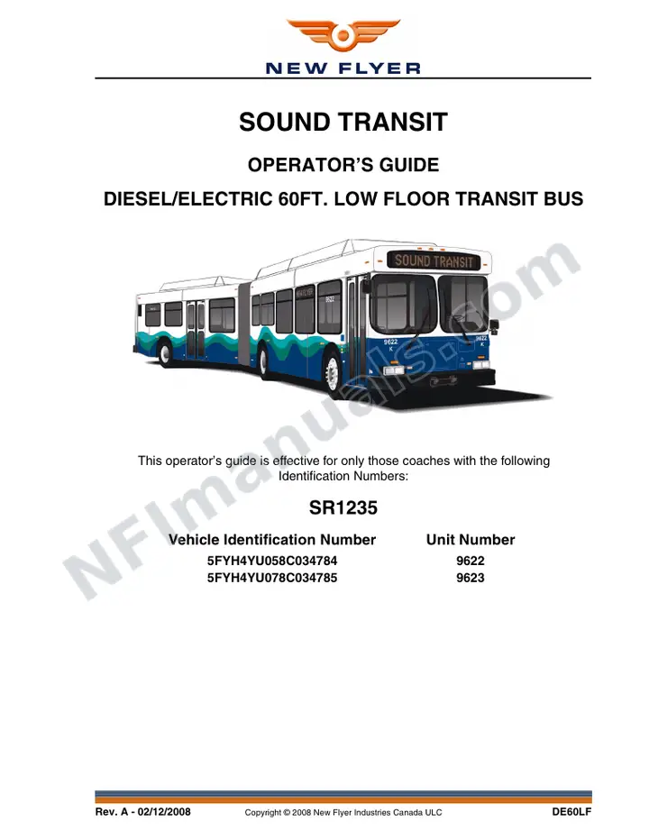 New Flyer DE60LF Manual Package - Sound Transit included manual preview