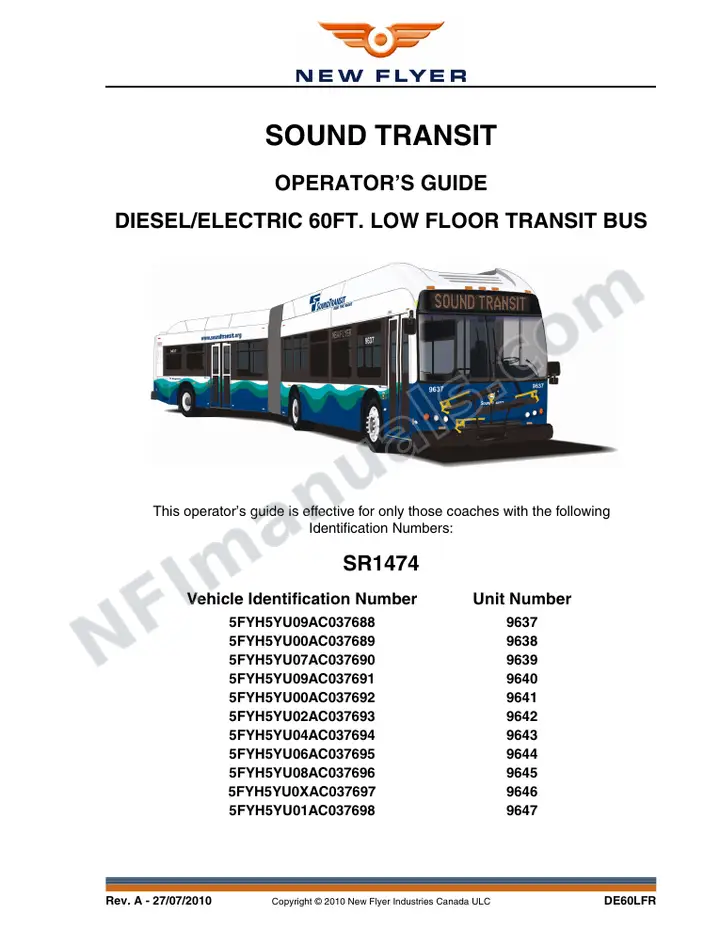 New Flyer DE60LFR Manual Package - Sound Transit included manual preview